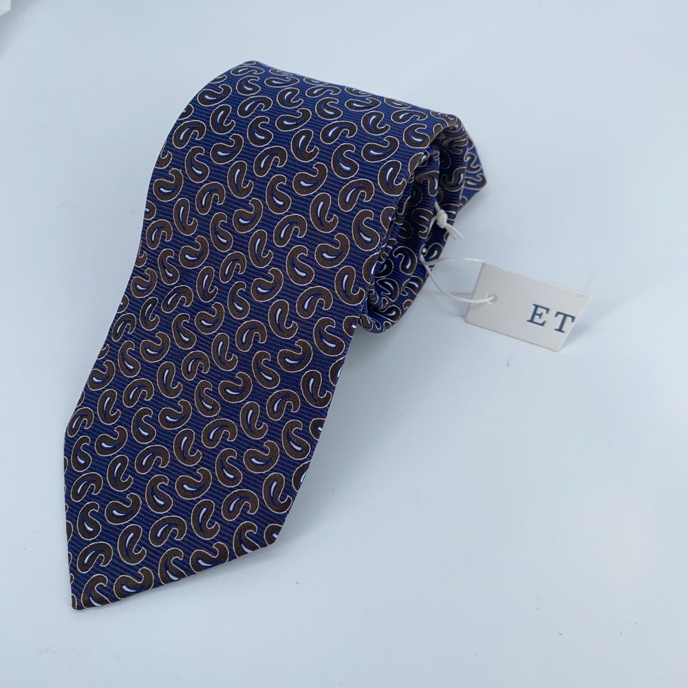 Eton Tie Mens One‎ Size Navy Brown Paisley Silk Classic Fit Necktie England Made